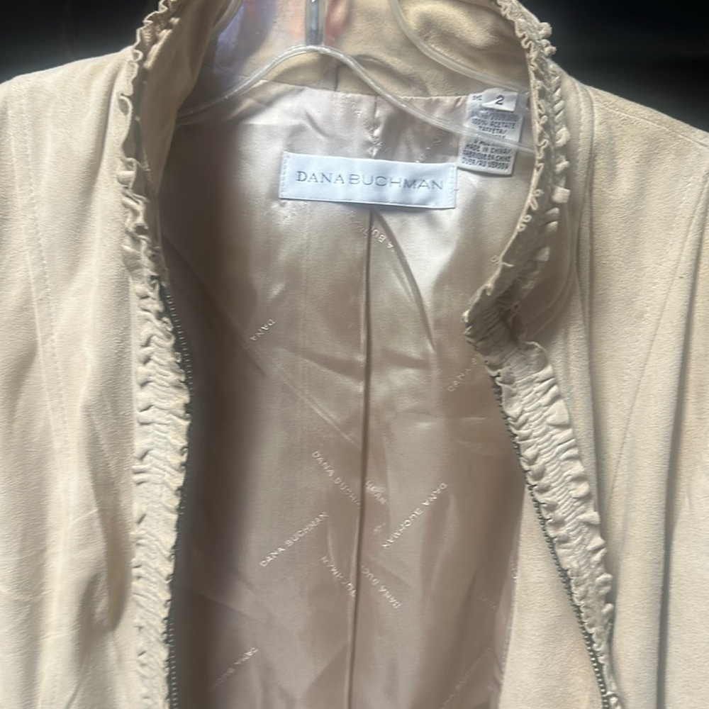 Y2K Vintage Dana Buchman 100% Tan Suede Leather Jacket Size 12